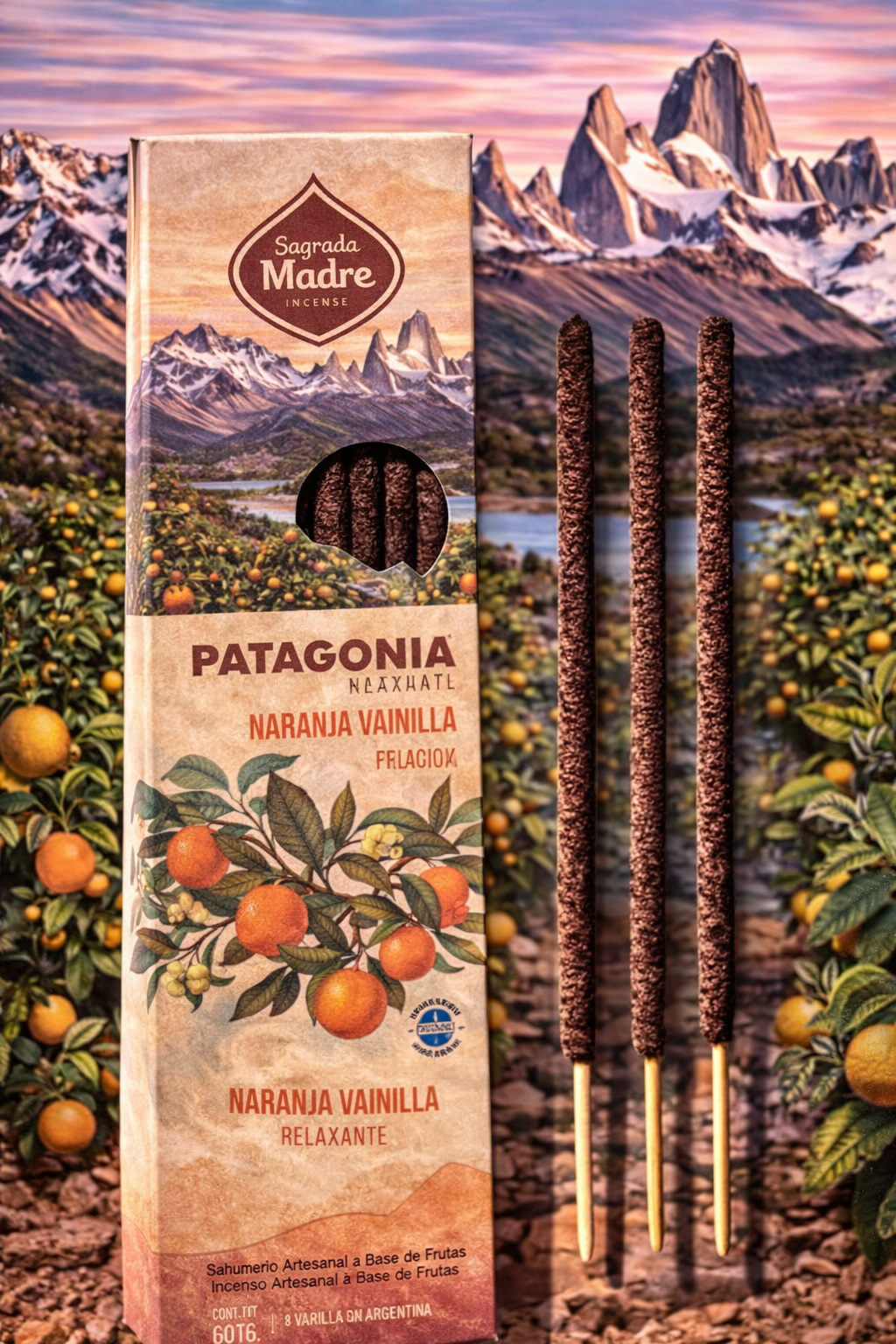 Sahumerio Patagonia Natural, Naranja y Vainilla, Sagrada Madre